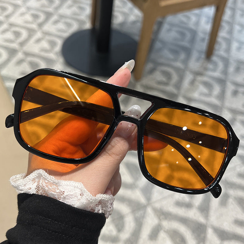 Candy Color Double Bridge Square Frame Sunglasses